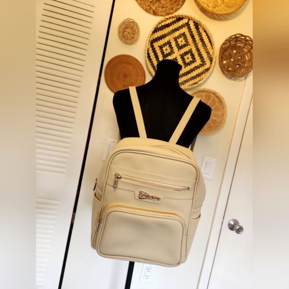 Elegant Cream Women’s Backpack with Gold Accents - Picture 8 of 9